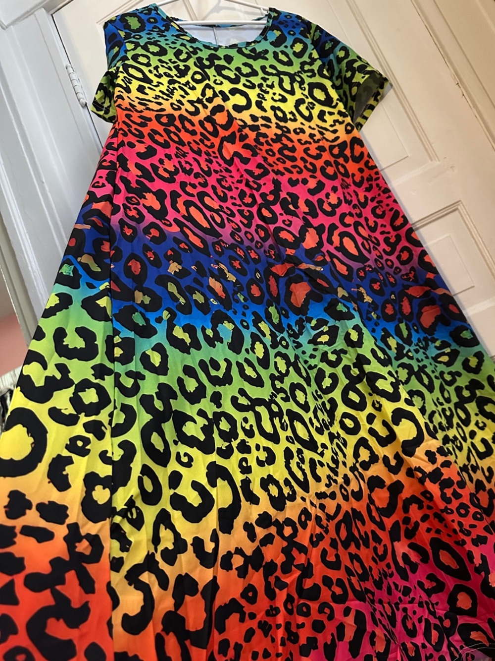 Multicolored Leopard Print Short Sleeve Mumu Nightgown